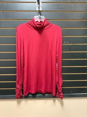 Passports Ruched Sleeve Turtleneck Top XL NWT Red Stretch Knit
